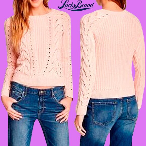 Lucky Brand NEW Cable Knit Crew Neck Sweater Top S - Picture 3 of 12